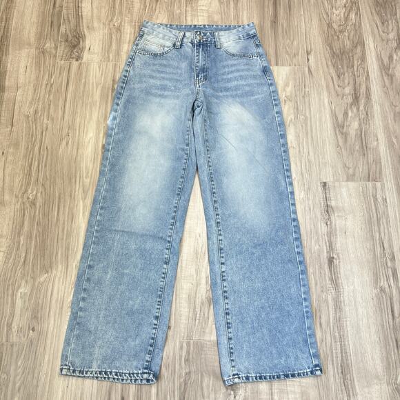 Shein Women's Straight Leg Mid Rise Light Denim Blue Jeans Size 26 - Picture 3 of 9